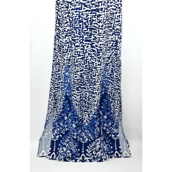 NWT Nora Cora Blue and White Double Side Slit Pattern Maxi Dress Women's Size M - Picture 3 of 7